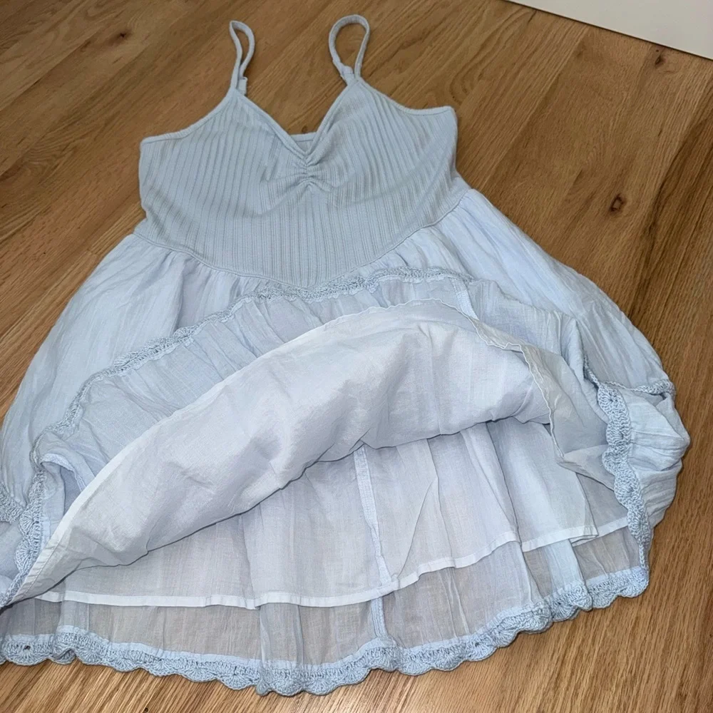 Aerie V Waist Cotton Mini Dress Light Blue Large - Picture 8 of 11